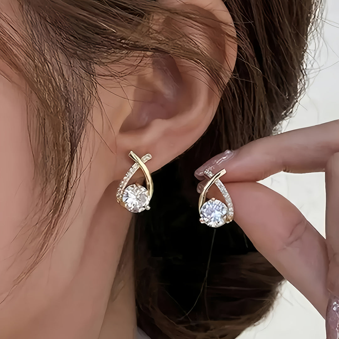 Olena | Golden Cross Zirconia Stud Earrings
