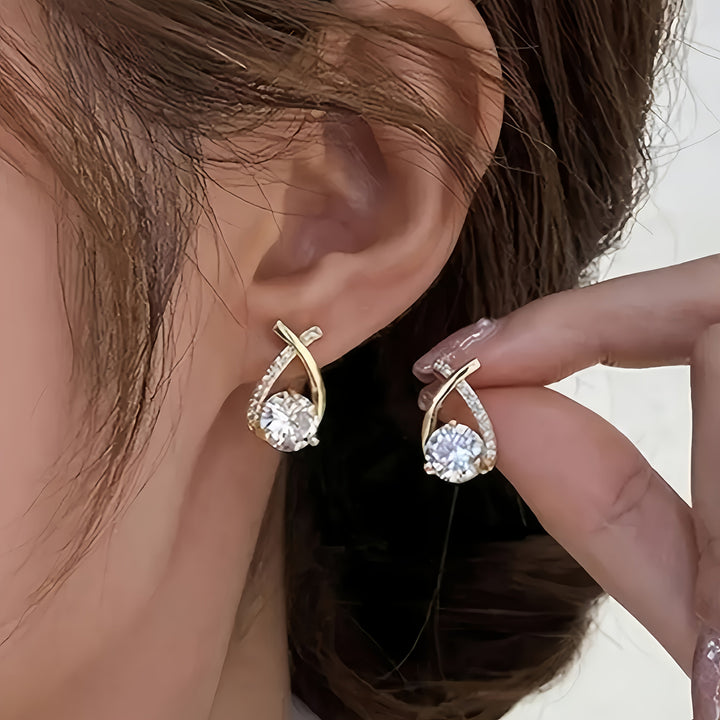 Olena | Golden Cross Zirconia Stud Earrings