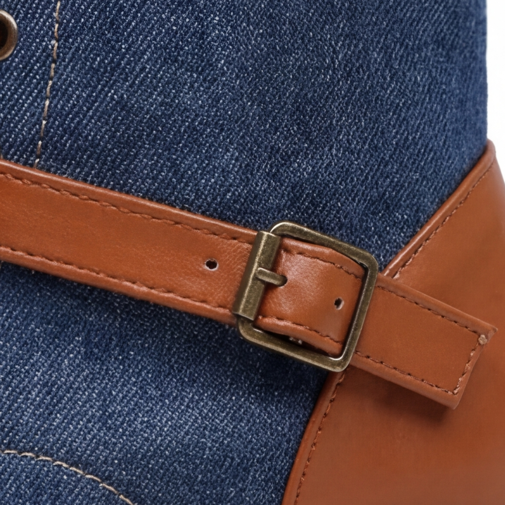 Rokia | Denim And Leather Mid-Calf Riding Boots