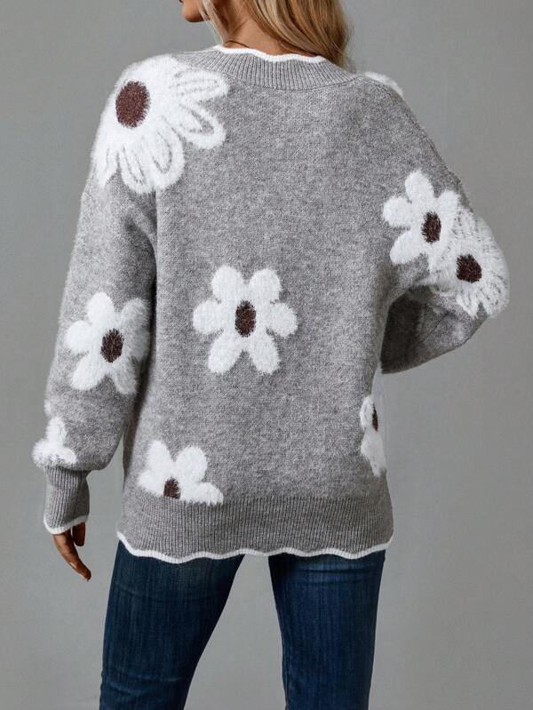 Sofia | Pull en maille à col V et motif floral
