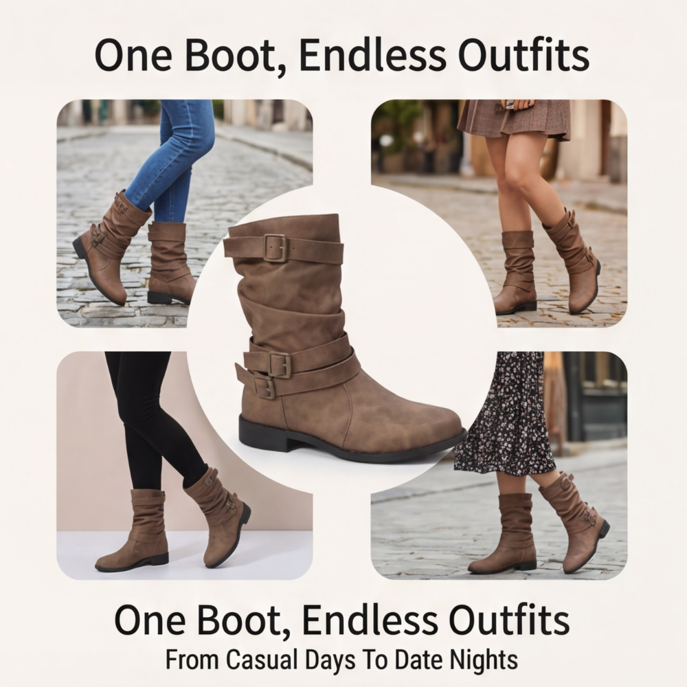 Eyla | Bottines mi-mollet froissées à porter souple