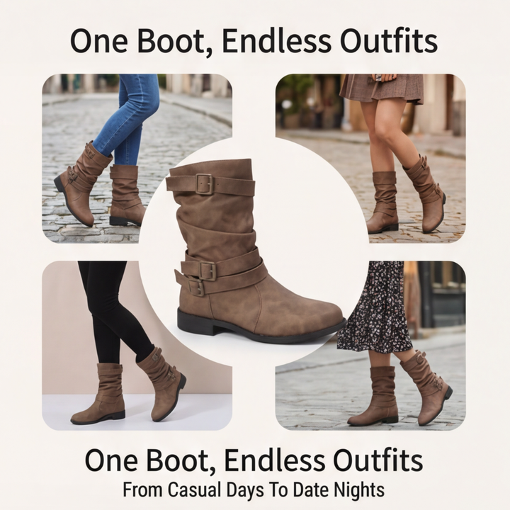 Eyla | Bottines mi-mollet froissées à porter souple
