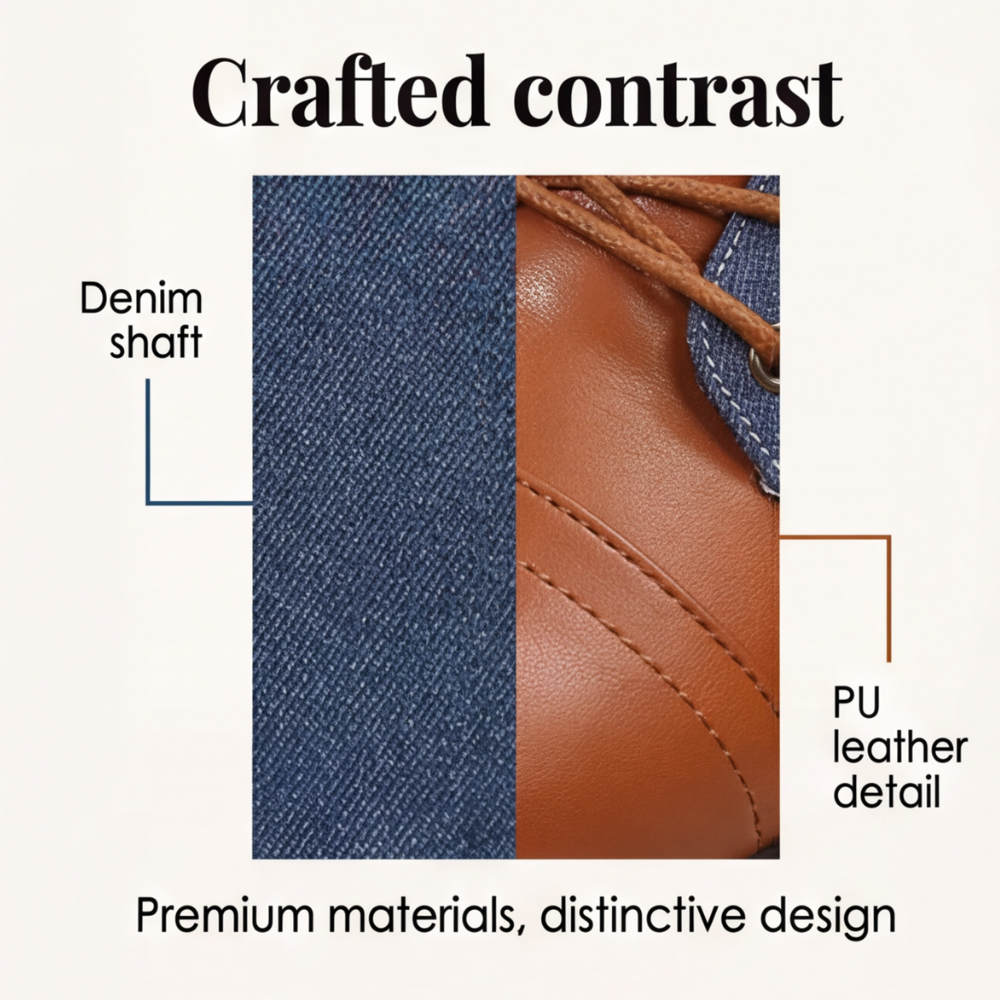 Rokia | Denim And Leather Mid-Calf Riding Boots