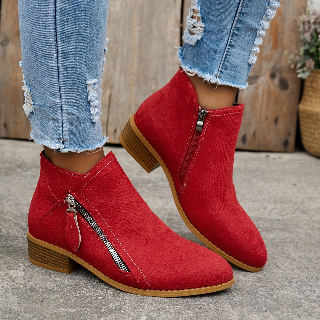 Joanna Zipper Ankle Boots - Red