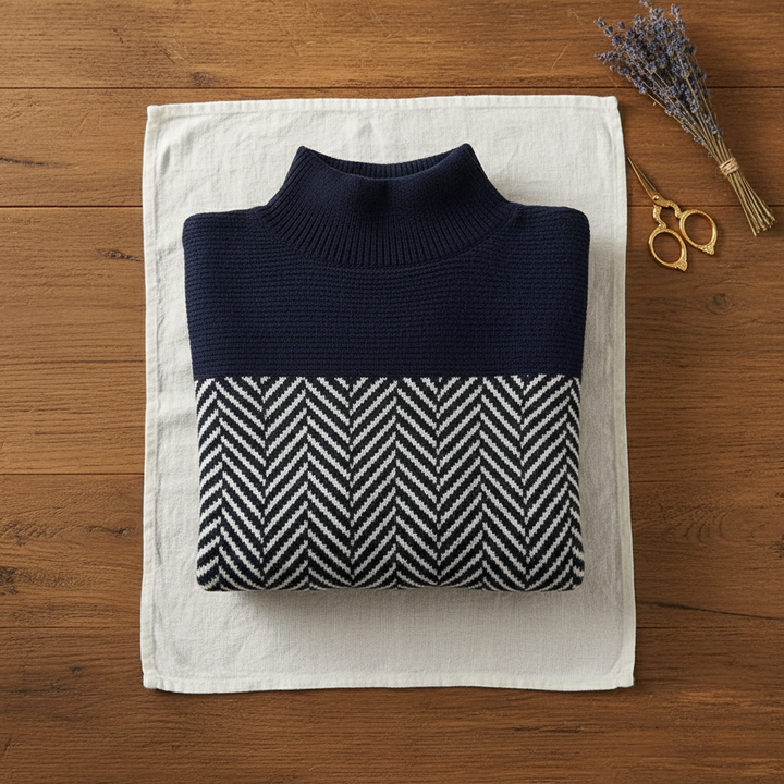 Kari | Herringbone Knit Turtleneck Sweater