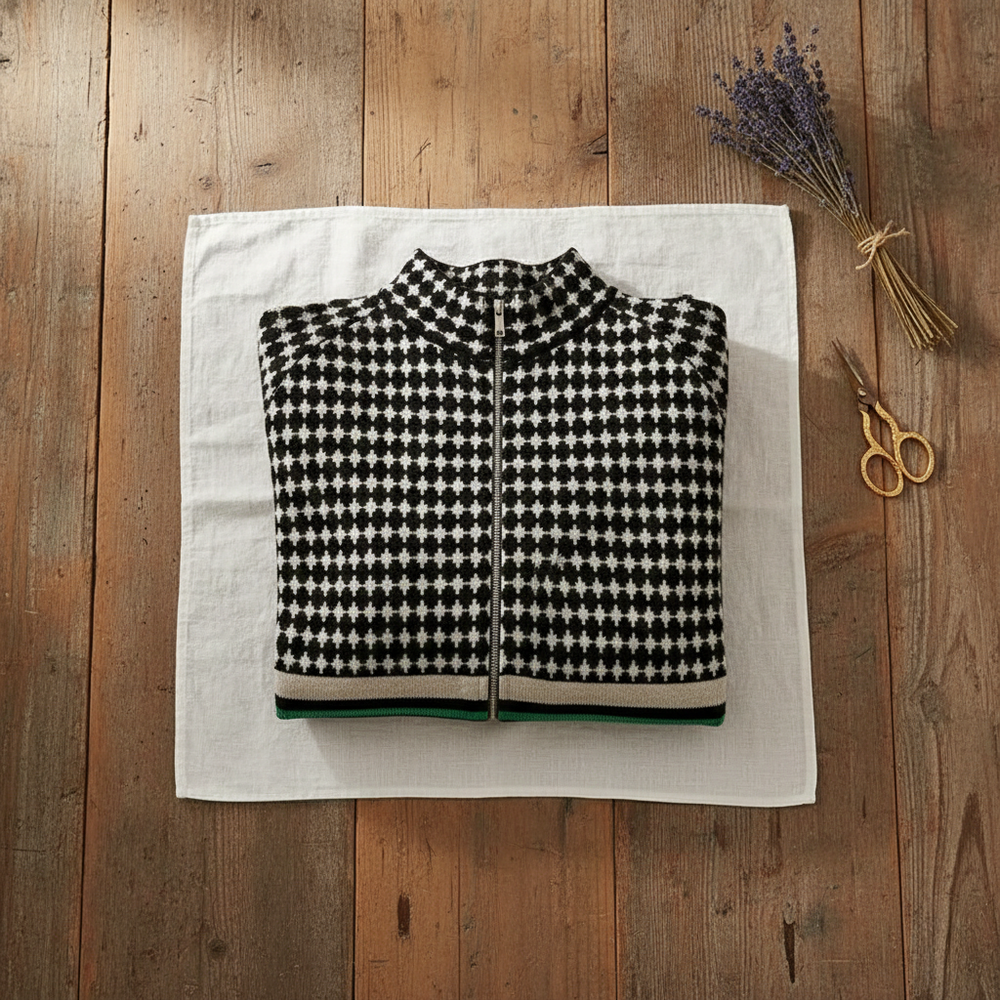 Jailyn | Zip-Up Houndstooth Knit Cardigan
