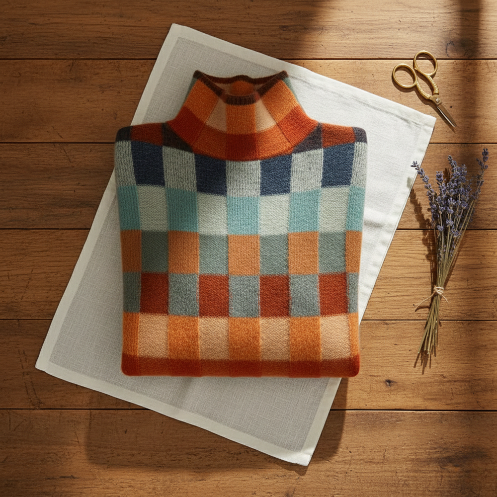 Marcy | Checkered Turtleneck Knit Sweater