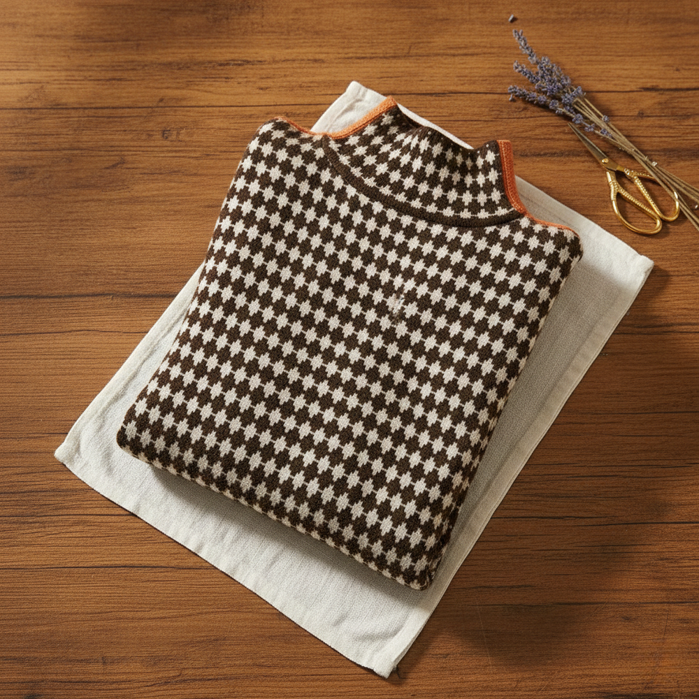 Sheila | Houndstooth Turtleneck Knit Sweater