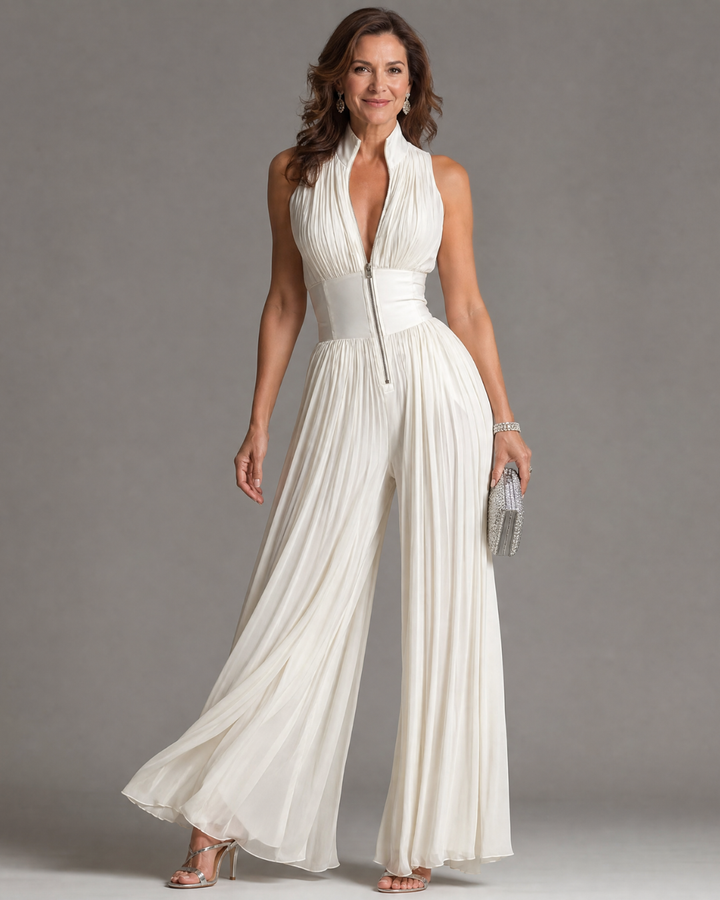 Zakira Elegant Pleated Jumpsuit in White