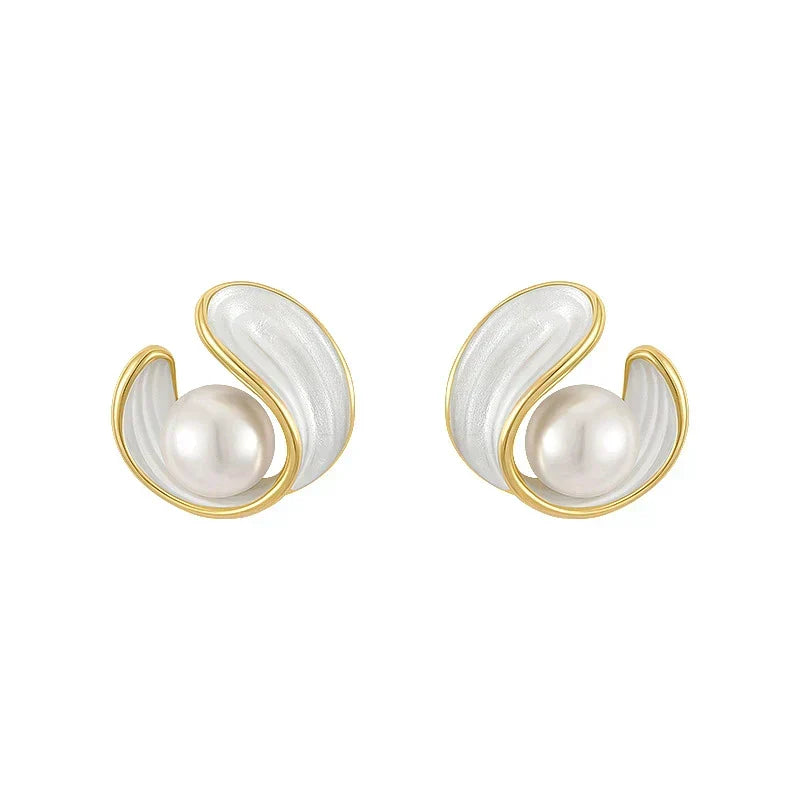 Hawwa | Pearl And White Enamel Stud Earrings