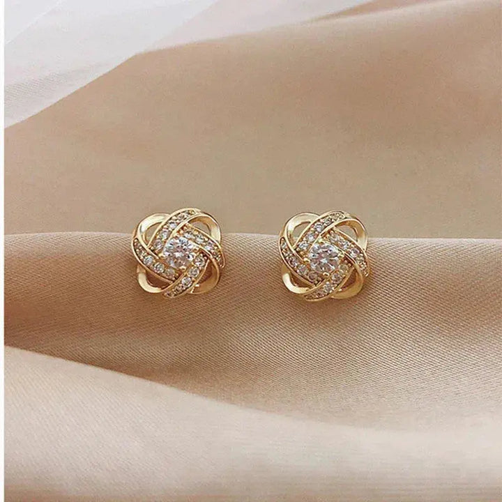 Cassie | Gold Spiral Floral Crystal Stud Earrings