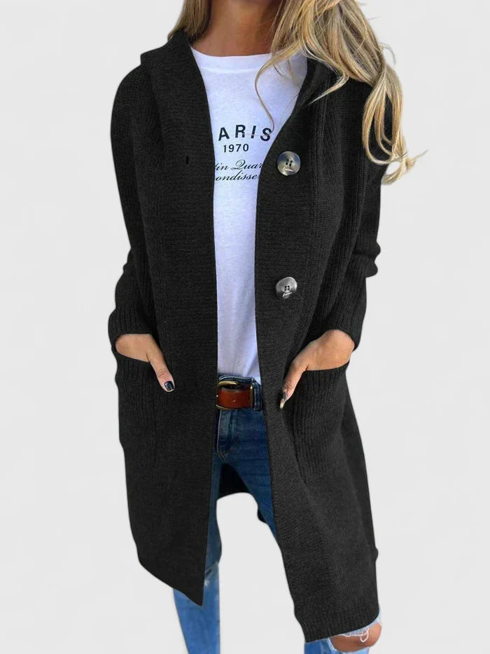 Skye | Cardigan long côtelé à capuche