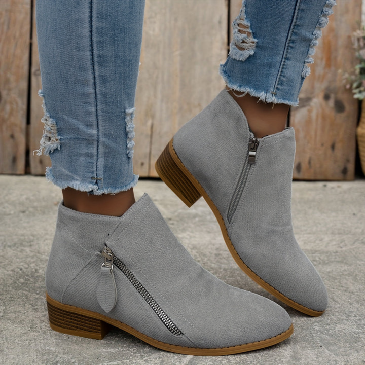 Joanna Zipper Ankle Boots - Gray