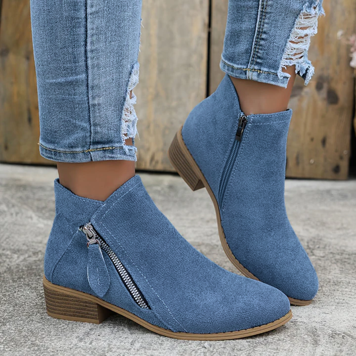 Joanna Zipper Ankle Boots - Blue