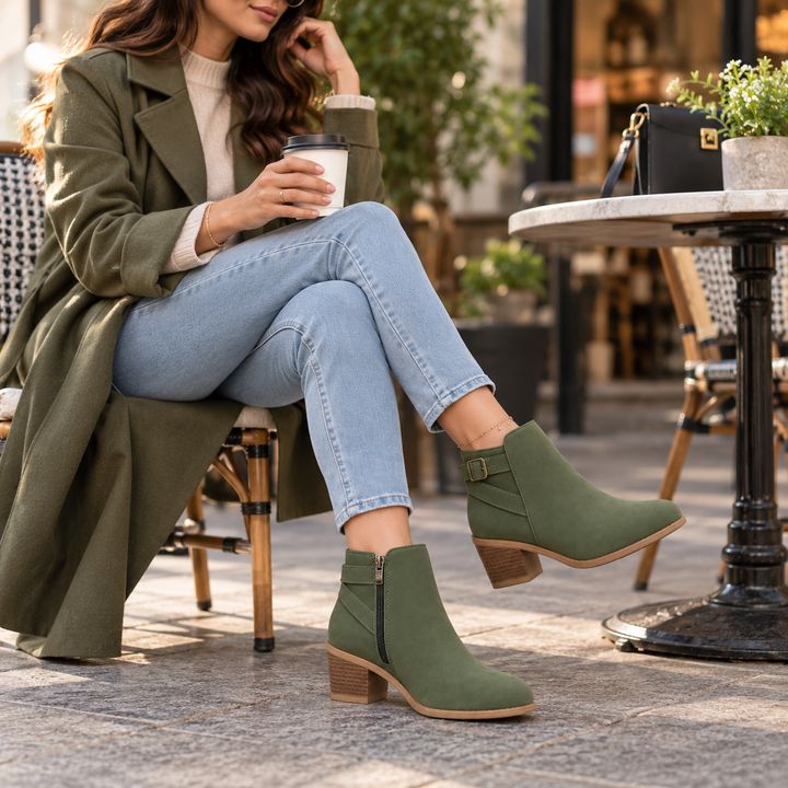 Madisson | Slanted Buckle Side-Zip Ankle Boots