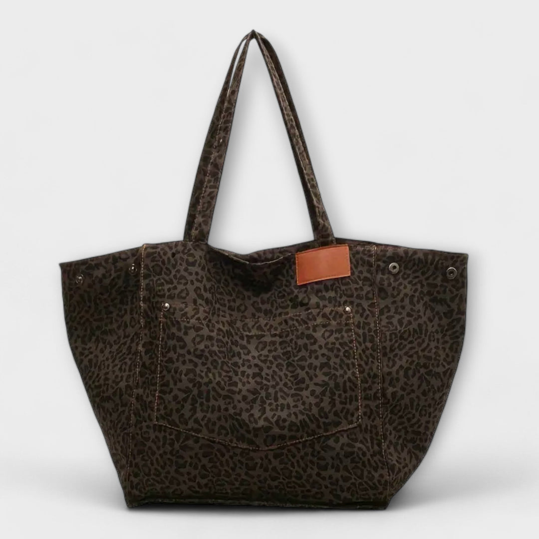 Haaniya | Elegant Leopard Print Canvas Shoulder Bag