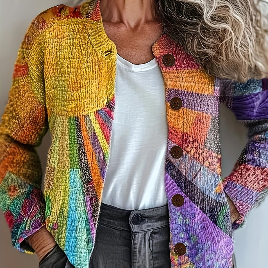 Kirsten | Cardigan boutonné patchwork artistique