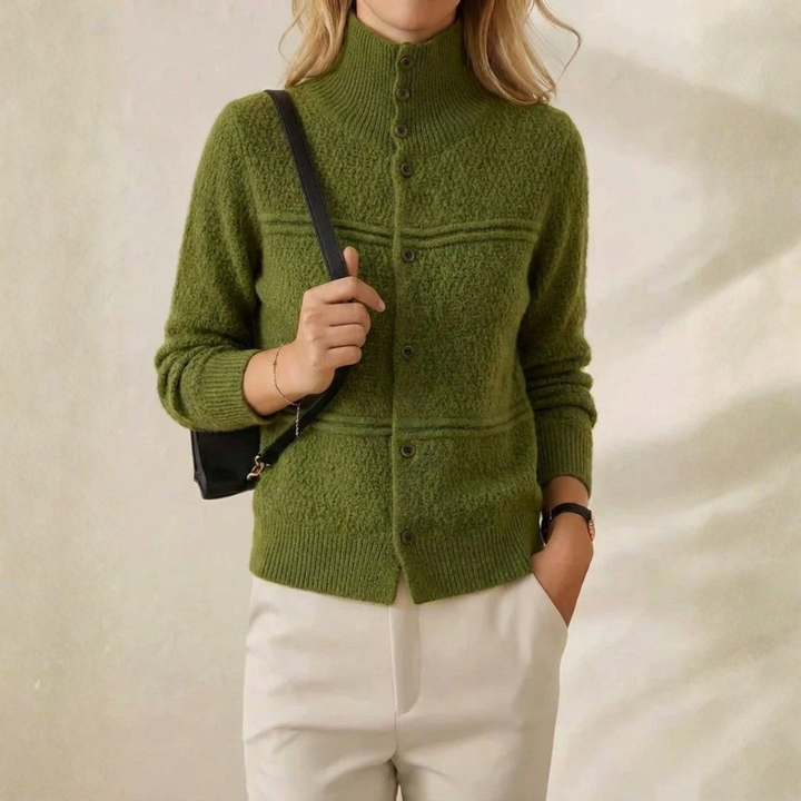 Satya | Mock Neck Button-Up Knit Cardigan