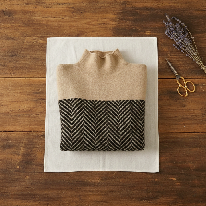 Kari | Herringbone Knit Turtleneck Sweater