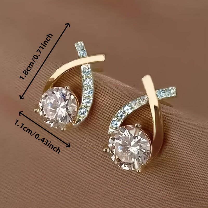 Olena | Golden Cross Zirconia Stud Earrings