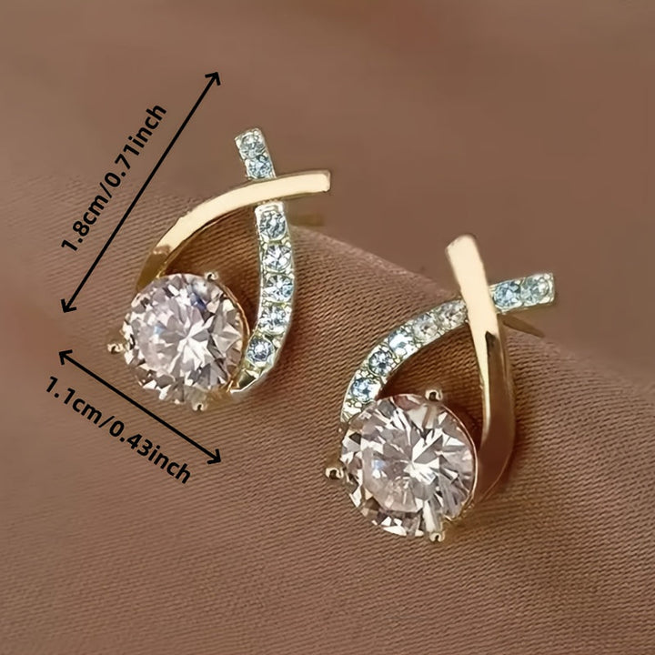 Olena | Golden Cross Zirconia Stud Earrings