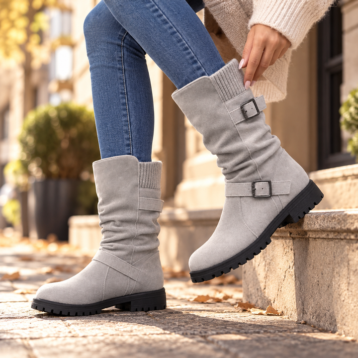 Leyah | Ribbed Cuff Slouch Mid-Calf Boots