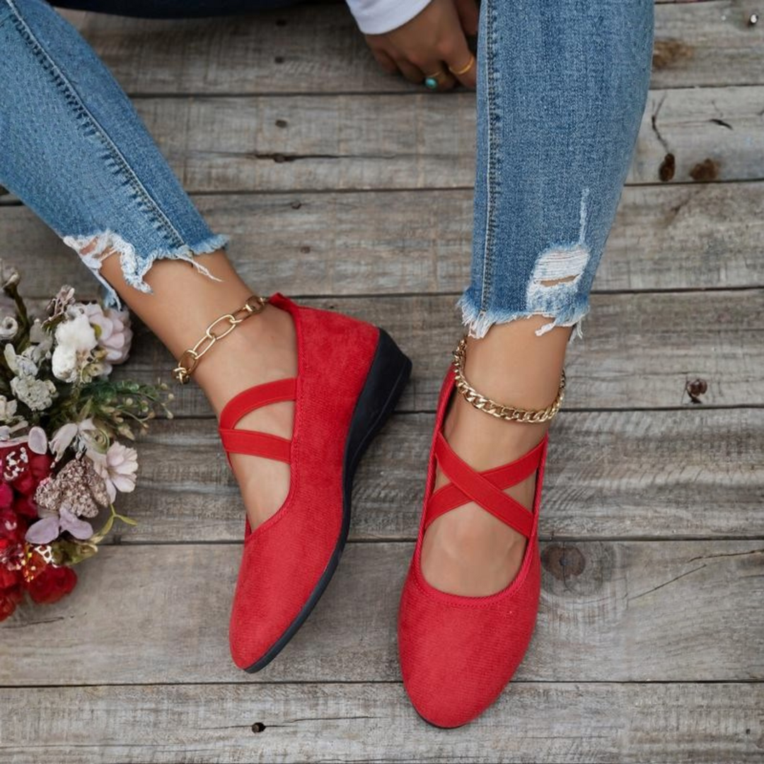 Angel Comfy Closed Wedge Slip-On Shoes Red