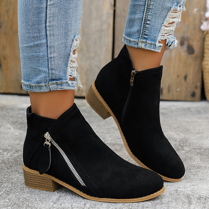 Joanna Zipper Ankle Boots - Black