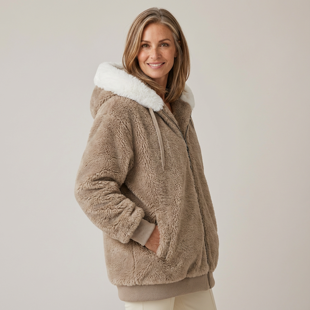 Juliet – Cosy Striped Faux Fur Hooded Jacket