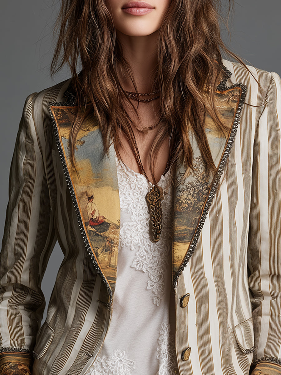 Cally | Blazer bohème imprimé à rayures avec revers