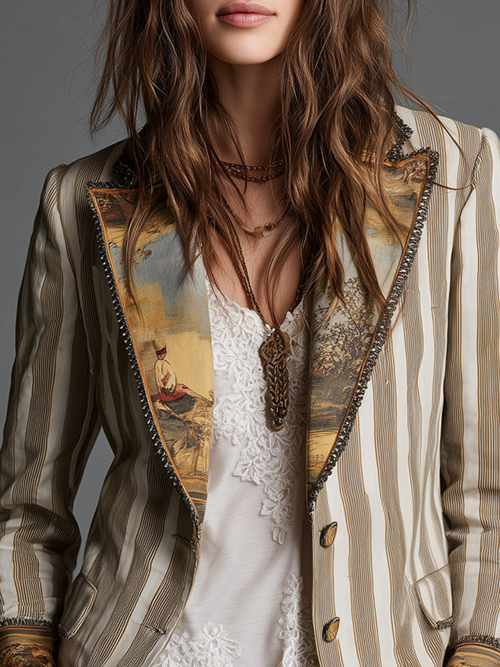 Cally | Blazer bohème imprimé à rayures avec revers