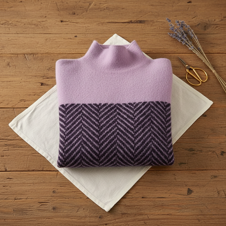 Kari | Herringbone Knit Turtleneck Sweater