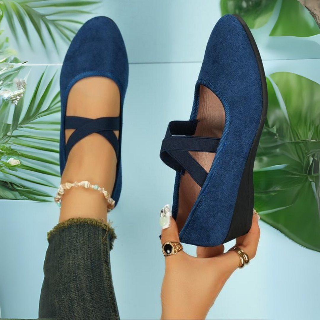 Angel Comfy Closed Wedge Slip-On Shoes Blue