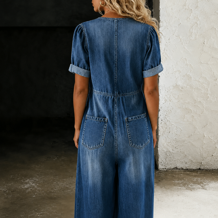 Maya Wide-Leg Denim Jumpsuit - detail