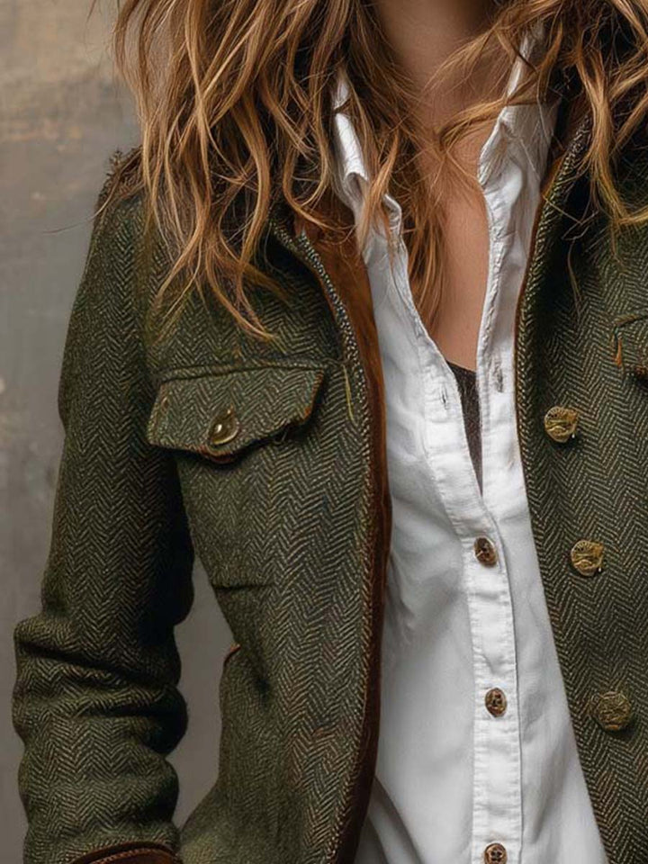 Michaela | Vintage Herringbone Contrast Trim Blazer