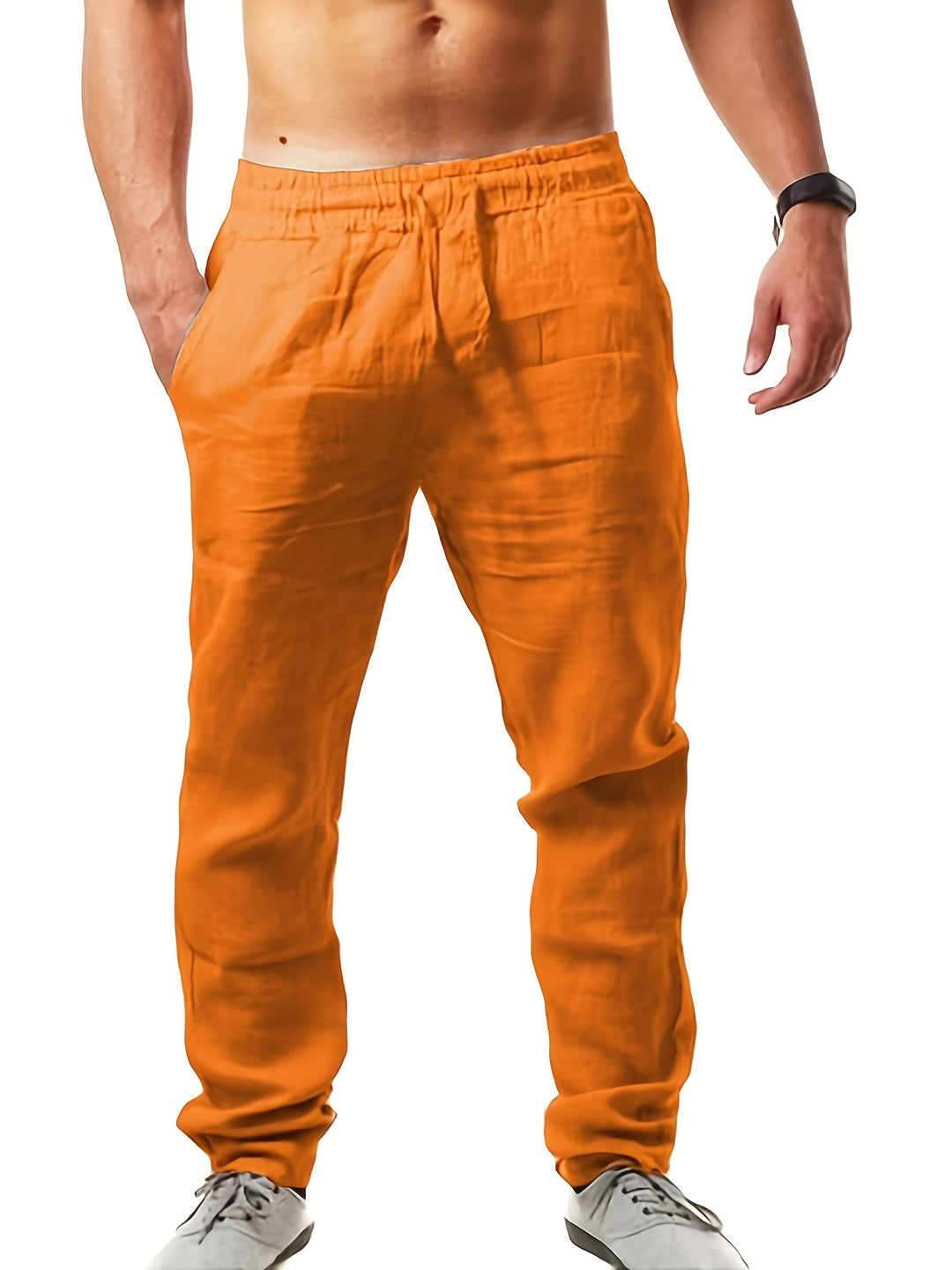 Julien Casual Linen Drawstring Trousers - Orange