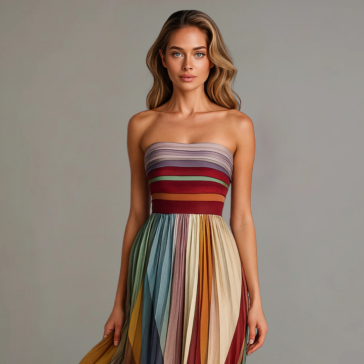 Judith Colorful Pleated Maxi Dress detail