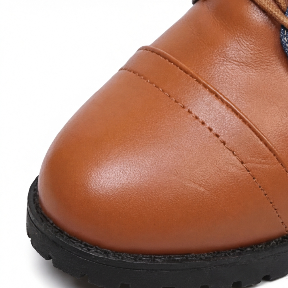 Rokia | Denim And Leather Mid-Calf Riding Boots