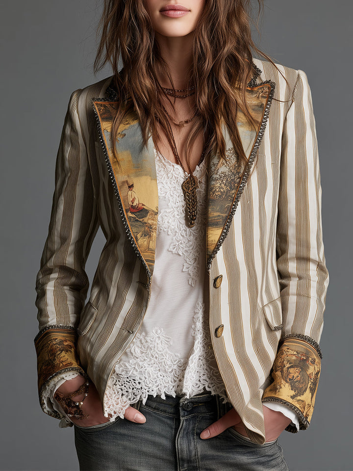 Cally | Blazer bohème imprimé à rayures avec revers