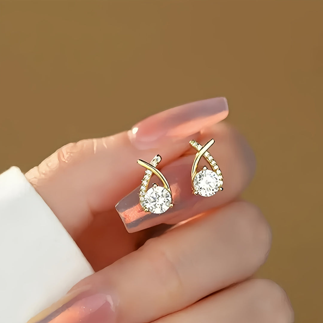 Olena | Golden Cross Zirconia Stud Earrings