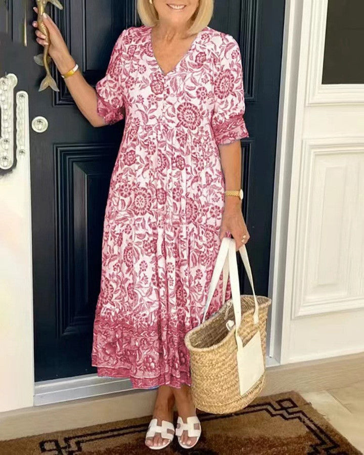 Keisha | Graceful V-Neck Floral Dress
