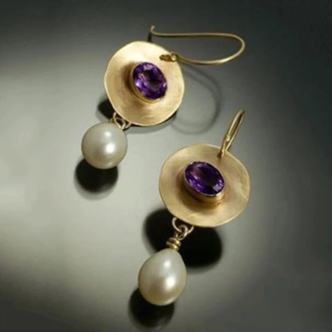 Levie | Gold Purple Zirconia Pearl Earrings