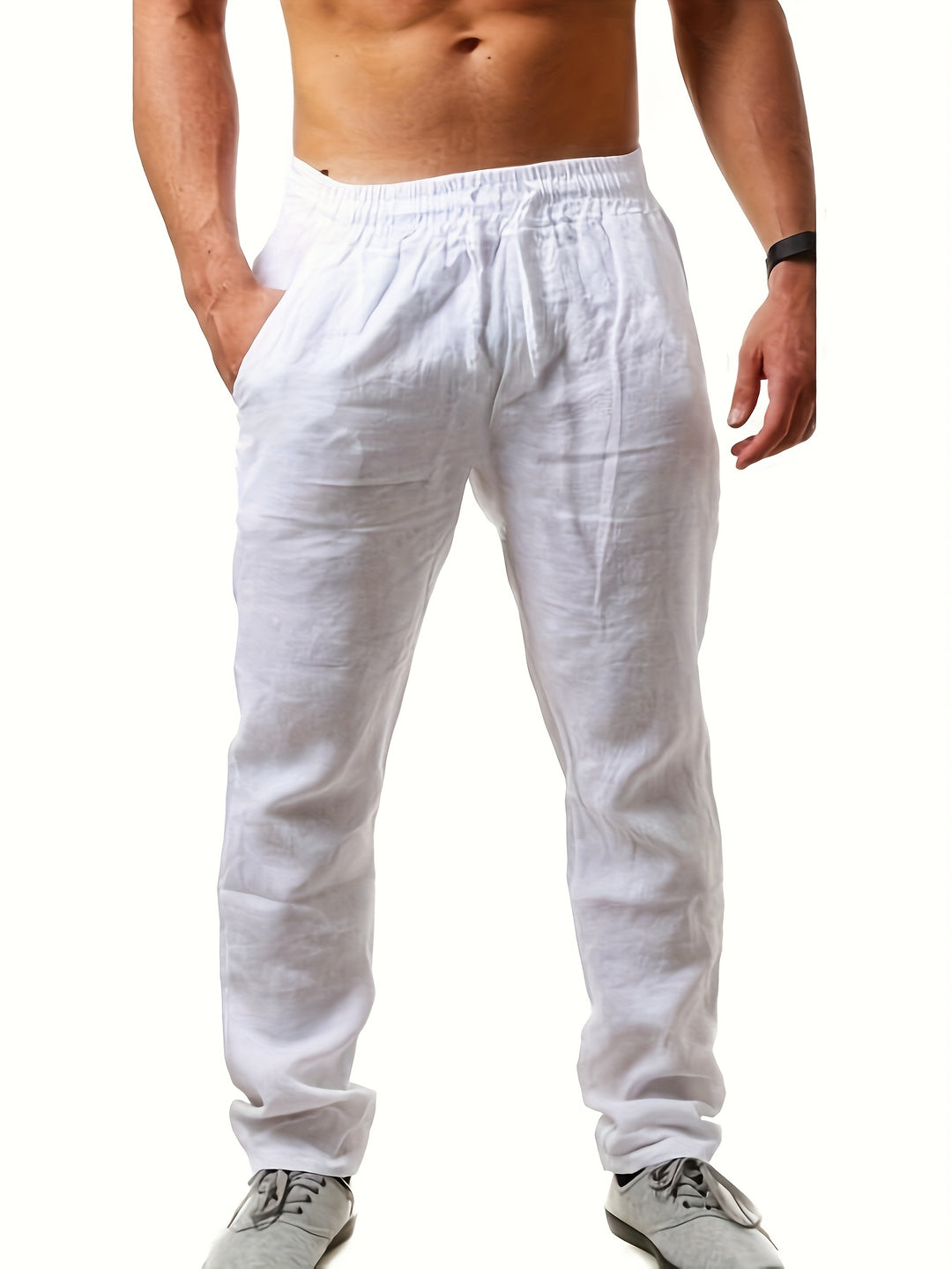 Julien Casual Linen Drawstring Trousers - White