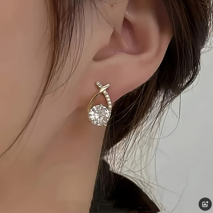 Olena | Golden Cross Zirconia Stud Earrings