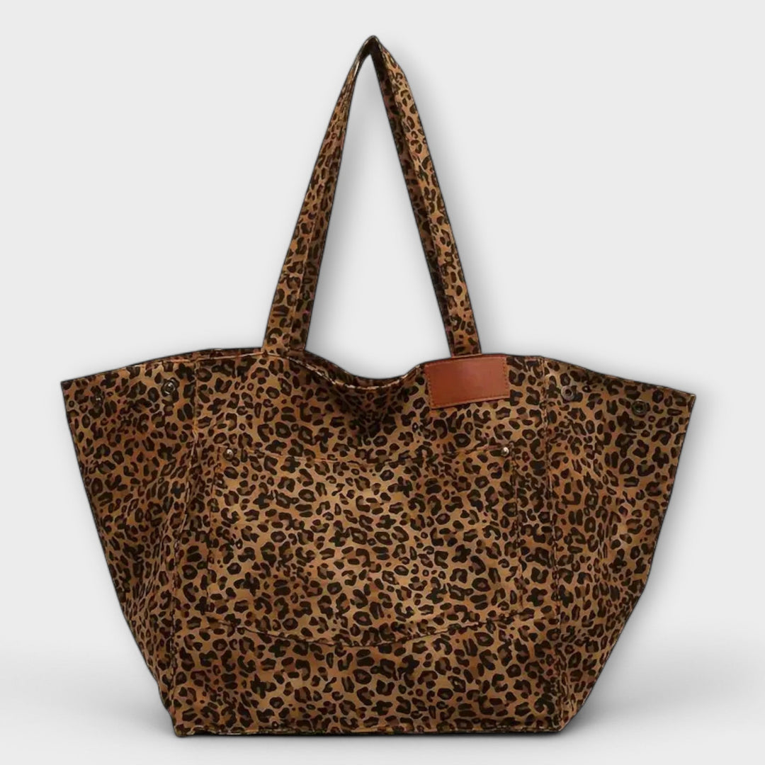 Haaniya | Elegant Leopard Print Canvas Shoulder Bag