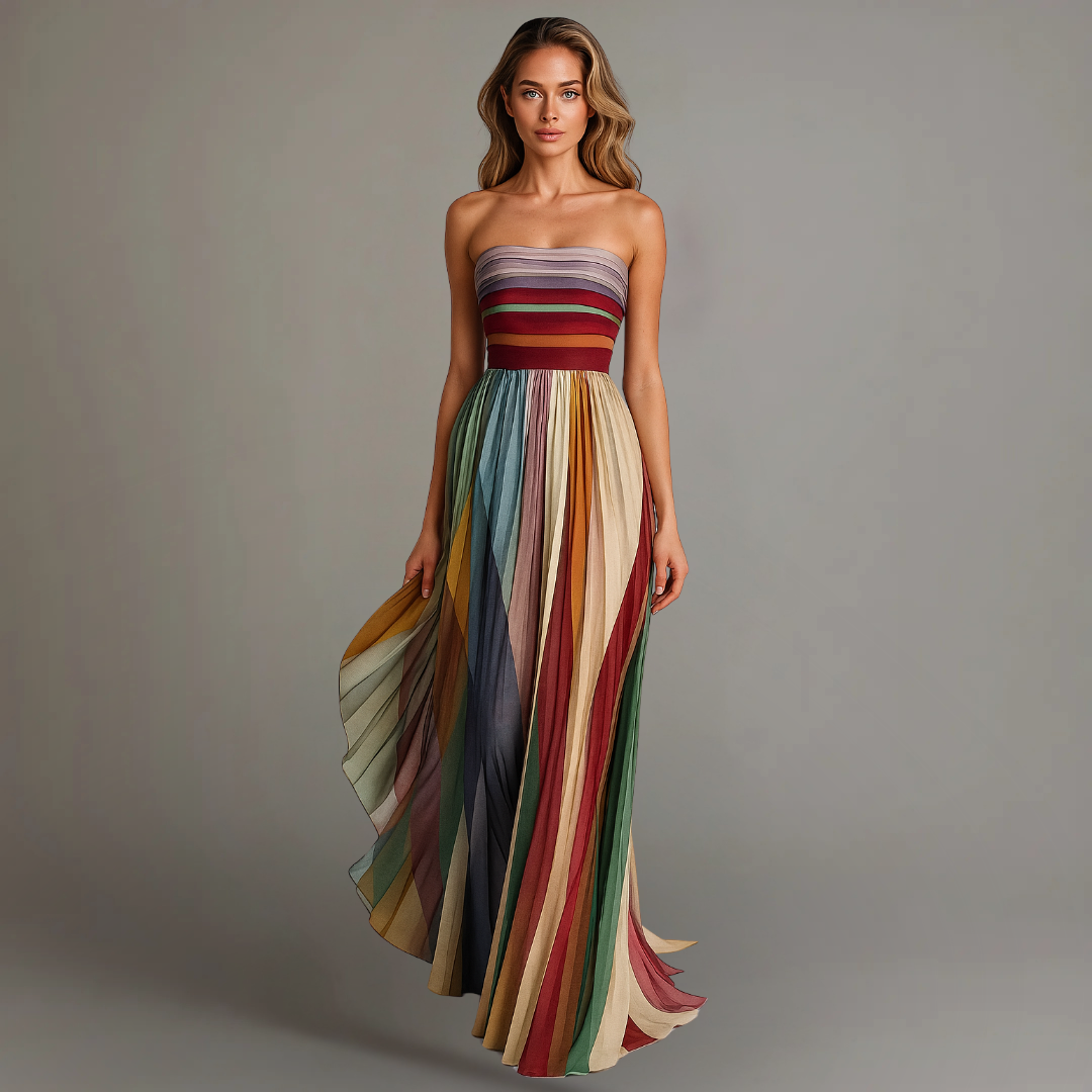Judith Colorful Pleated Maxi Dress front