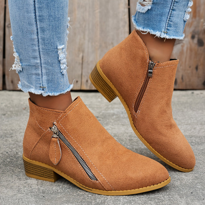 Joanna Zipper Ankle Boots - Brown