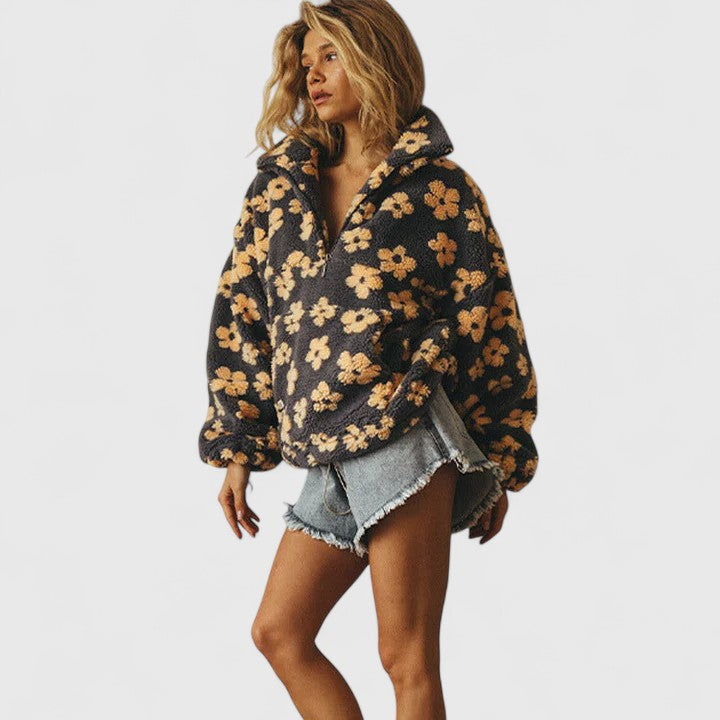 Lacey | Pull en sherpa à fleurs rétro