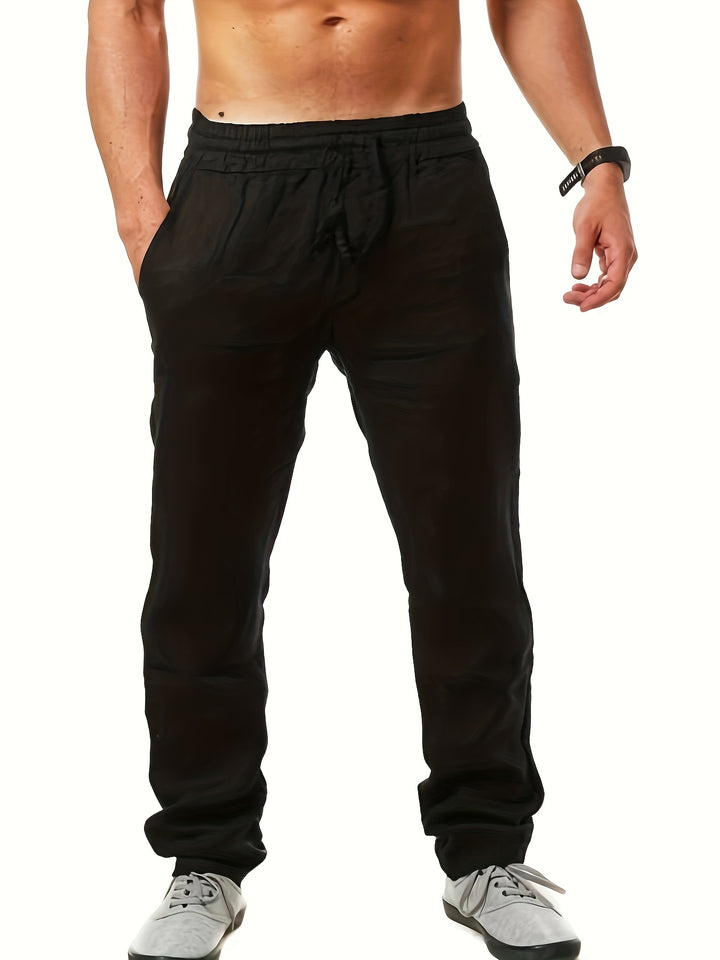 Julien Casual Linen Drawstring Trousers - Black