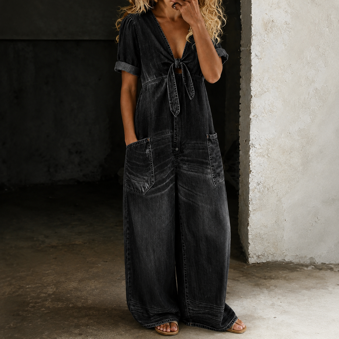 Maya Wide-Leg Denim Jumpsuit - Black